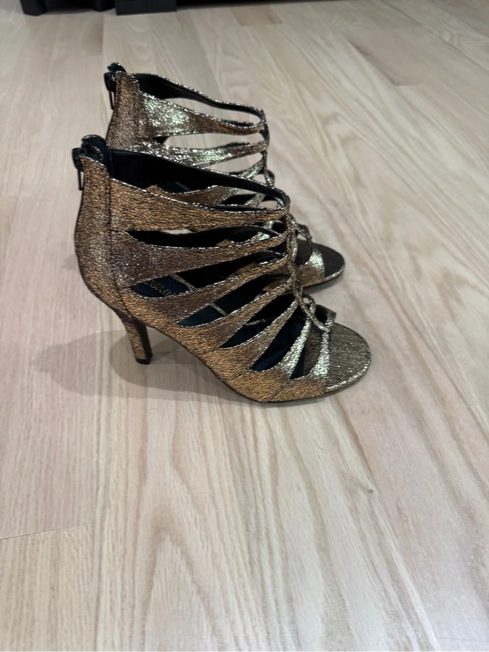 Lane Bryant Gold Glitter Strappy High Heel Sandals